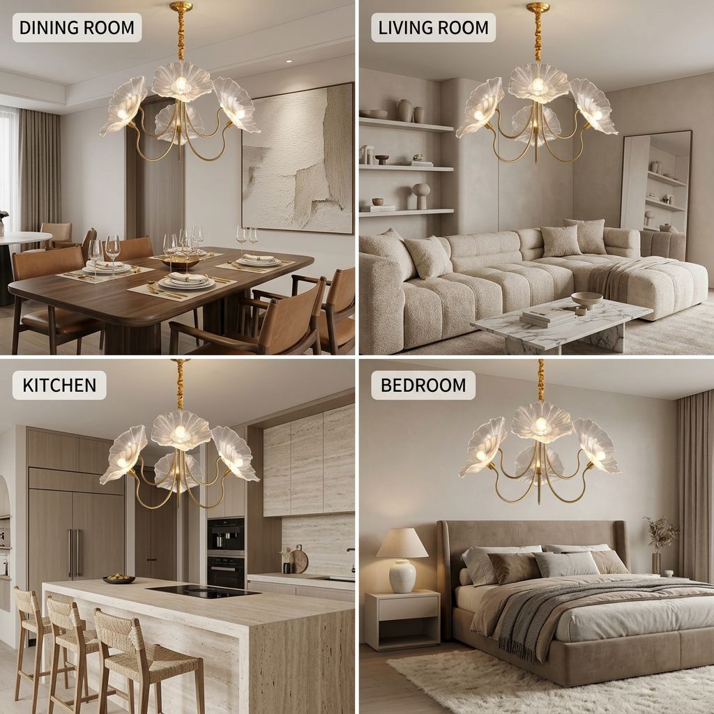 AMARY Flower Chandelier - Room Versatility Collage