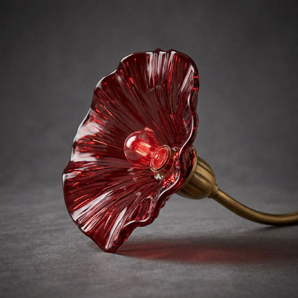 AMARY Flower Chandelier - Red Glass Detail