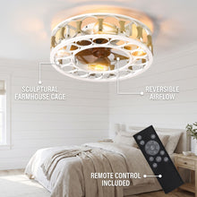 TALIA fan light feature callout - farmhouse cage, reversible airflow, remote control