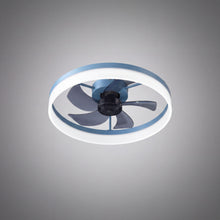 VIRENA blue-accented low-profile fan hero product photo on grey studio background