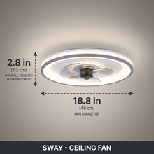 SWAY fan dimensions - 18.8in diameter, 2.8in height