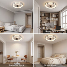 SWAY fan shown in bedroom, home office, breakfast nook and guest room