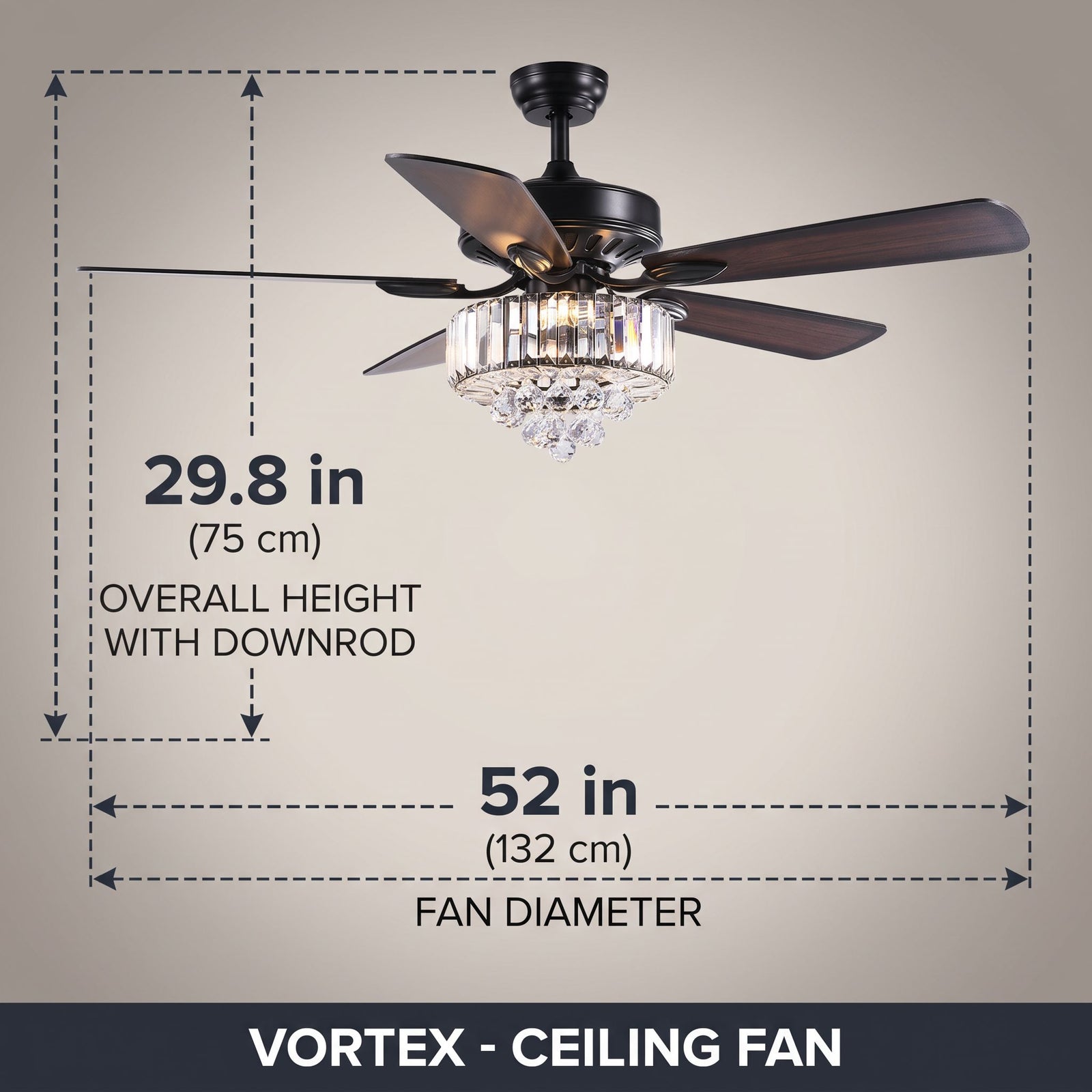VORTEX fan dimensions - 52in diameter, 29.8in height
