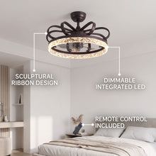 TWIST fan feature callout - sculptural ribbon design, dimmable LED, remote control