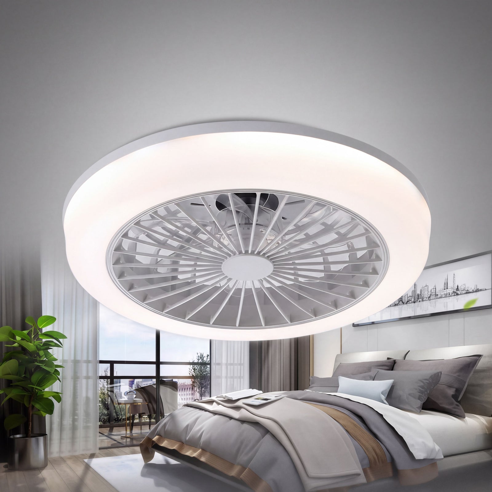 ARABEL ceiling fan hero product photo on grey studio background