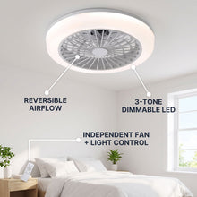 ARABEL fan feature callout - reversible airflow, 3-tone dimmable LED, independent control