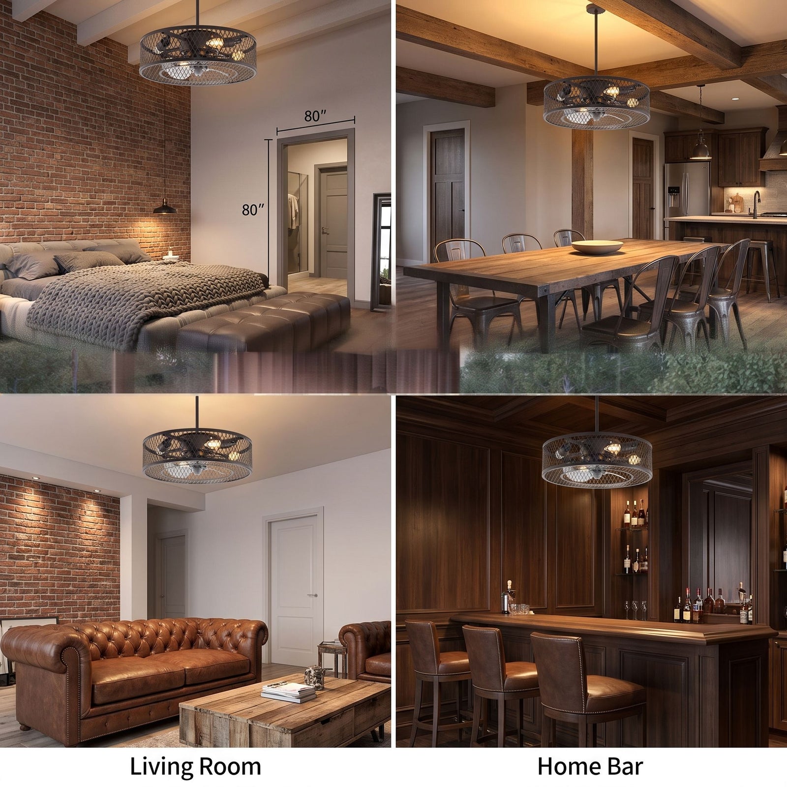 AREVA fan shown in loft bedroom, dining area, living room and home bar