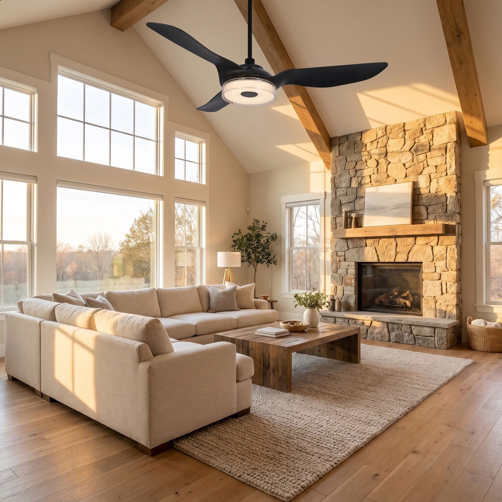 RIVELLE fan in great room angled view