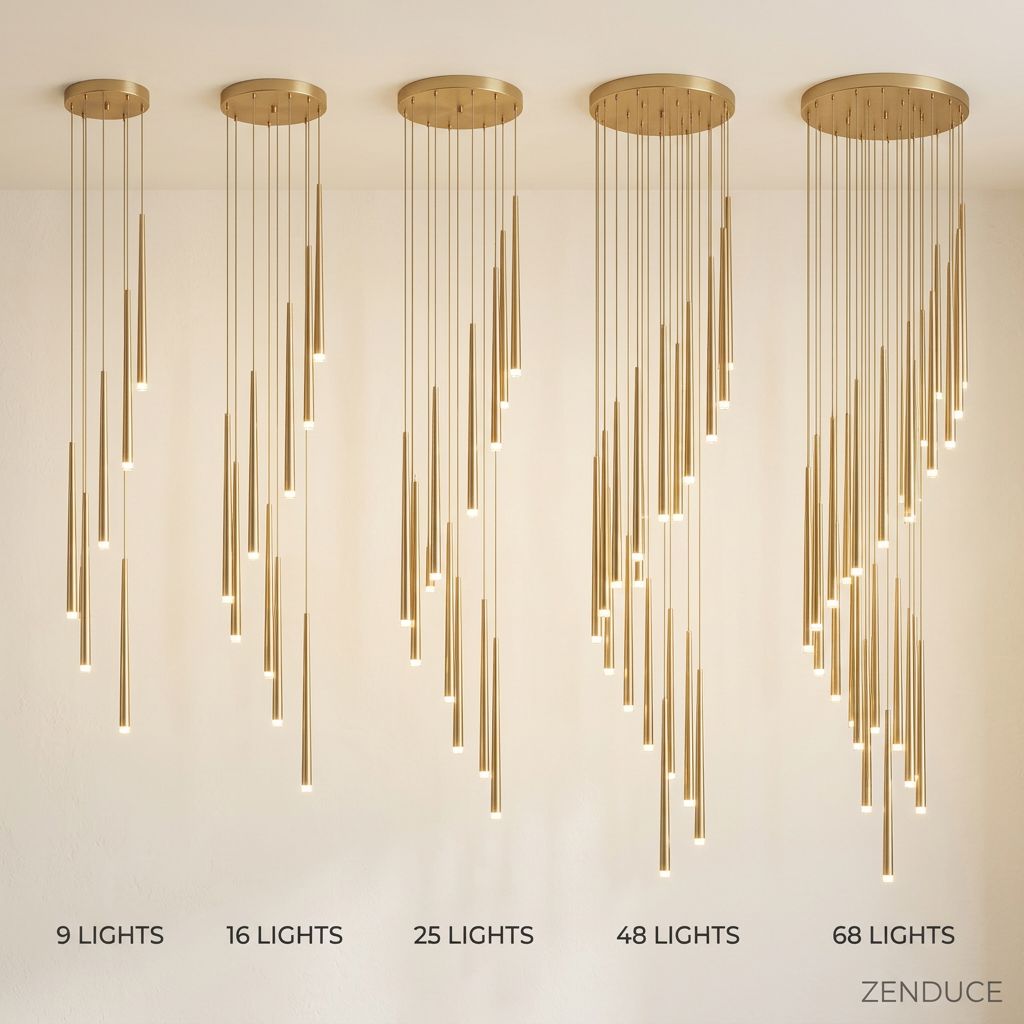 CINDRA size comparison - 9, 16, 25, 48 and 68 light configurations