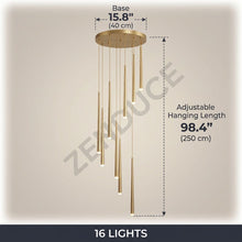 CINDRA 16 Lights dimensions - 15.8 inch base, 98.4 inch adjustable hanging length