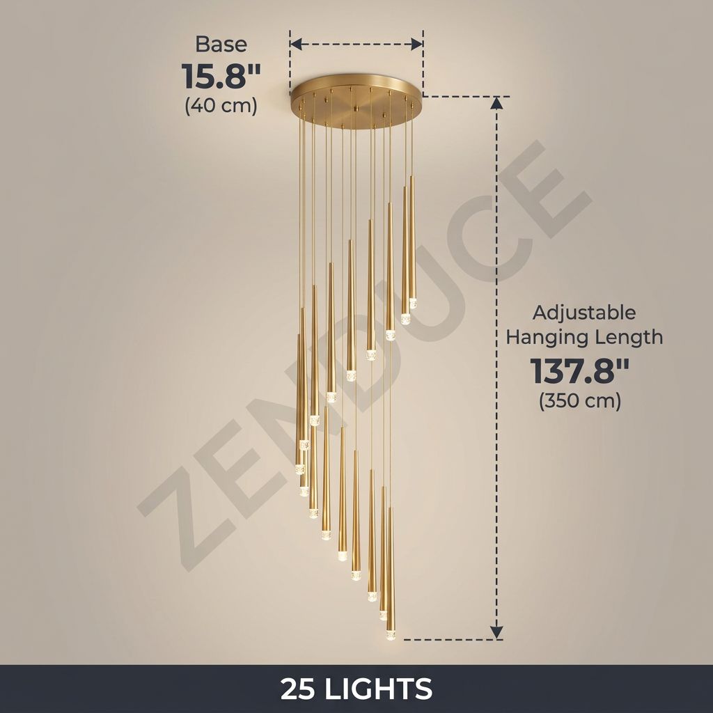 CINDRA 25 Lights dimensions - 15.8 inch base, 137.8 inch adjustable hanging length