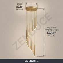 CINDRA 25 Lights dimensions - 15.8 inch base, 137.8 inch adjustable hanging length