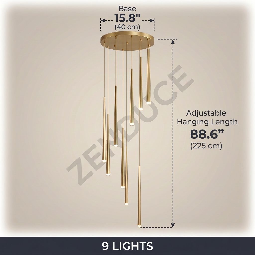 CINDRA 9 Lights dimensions - 15.8 inch base, 88.6 inch adjustable hanging length