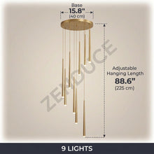 CINDRA 9 Lights dimensions - 15.8 inch base, 88.6 inch adjustable hanging length