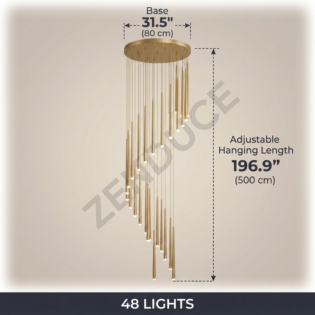 CINDRA 48 Lights dimensions - 31.5 inch base, 196.9 inch adjustable hanging length
