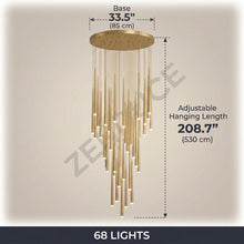 CINDRA 68 Lights dimensions - 33.5 inch base, 208.7 inch adjustable hanging length
