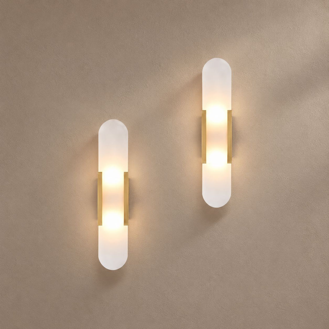 IRON lighting on a mushroom taupe background with natural shadows