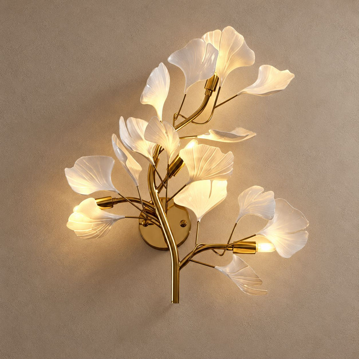 JASMINE lighting on mushroom taupe plaster with natural shadows