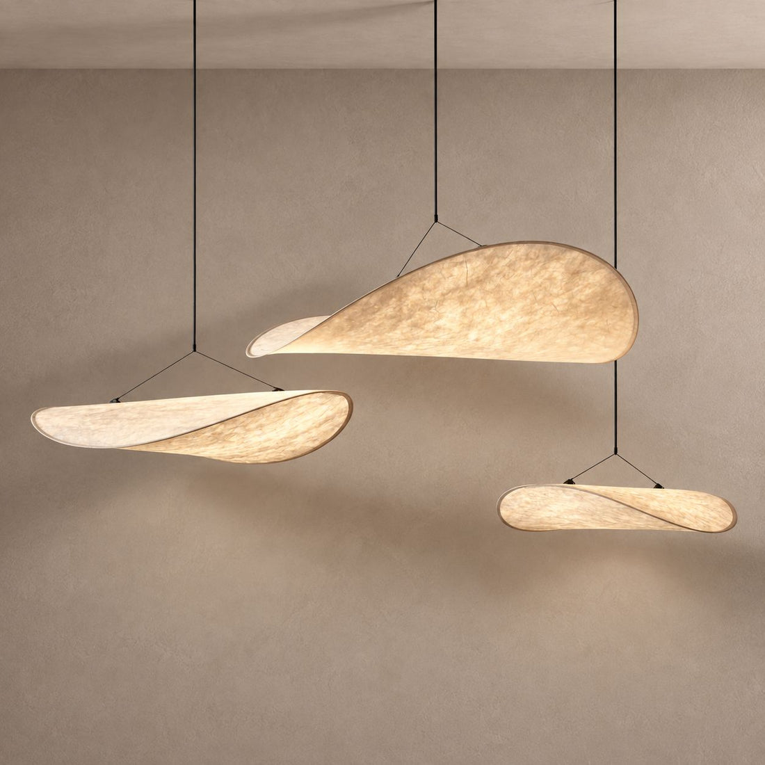 KIMONO lighting on mushroom taupe with natural shadows