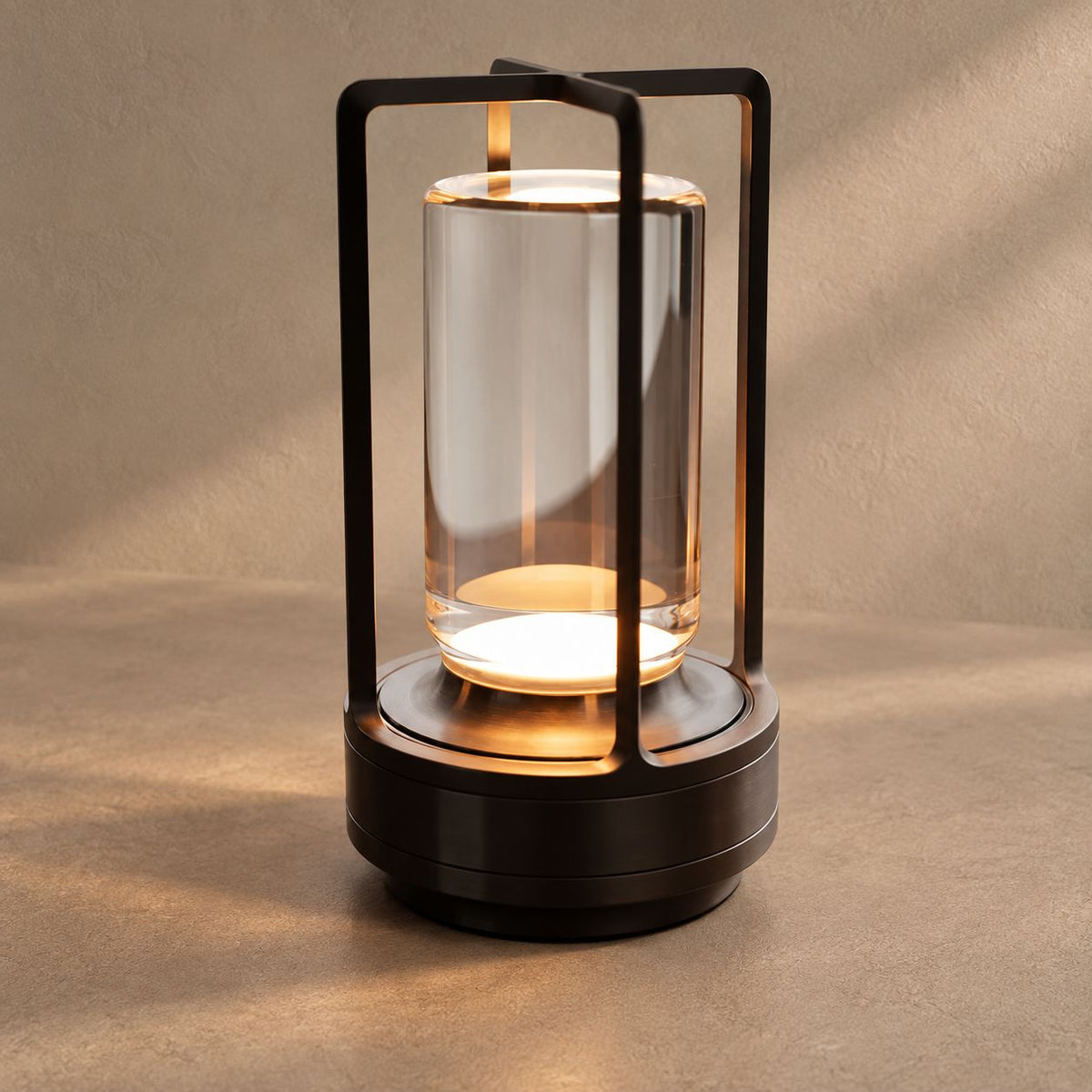 LANTERN lighting on a mushroom taupe background with natural shadows