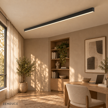 LUNIVA black rectangular flush ceiling bar with warm underside illumination above a study