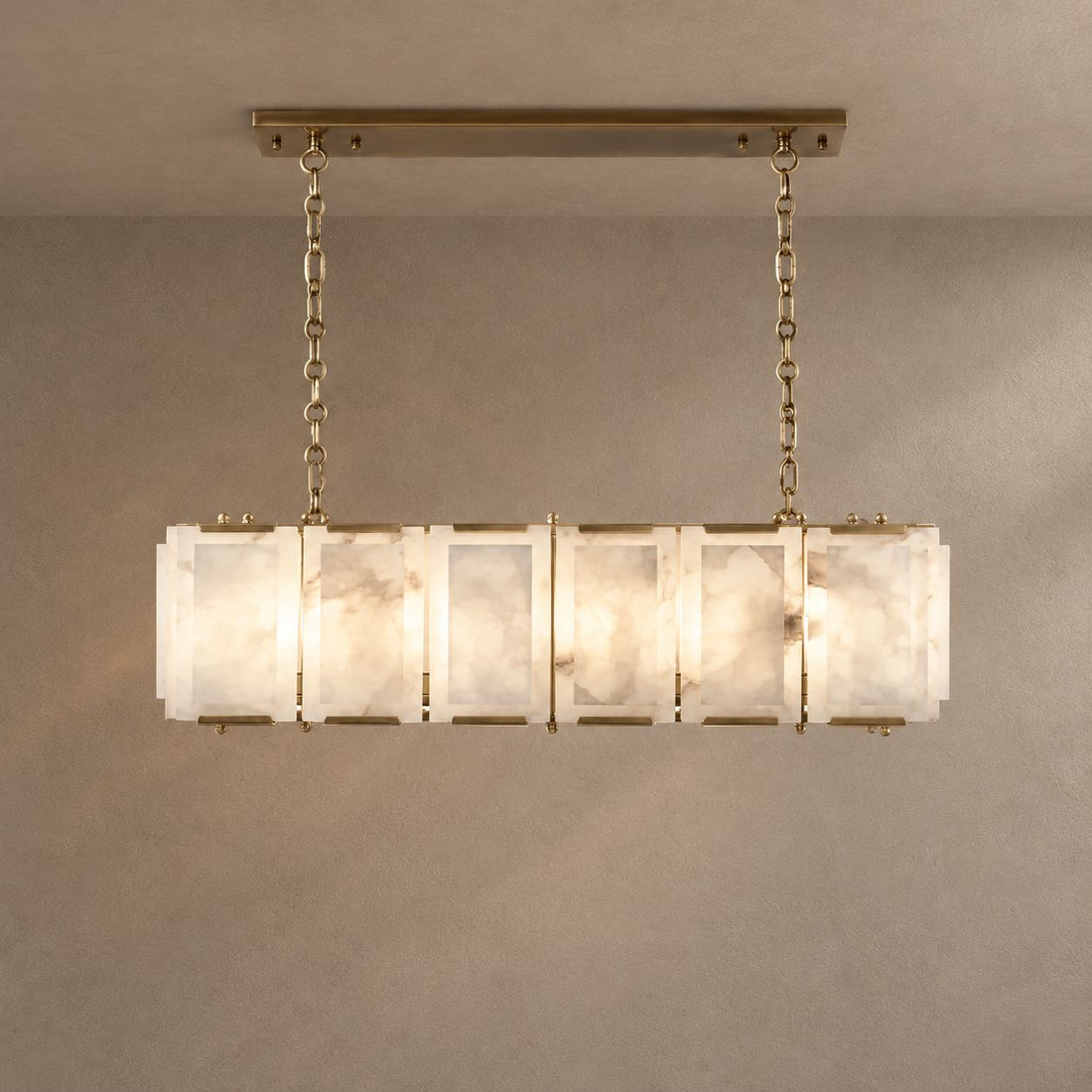 MARBRE lighting on a mushroom taupe background with natural shadows