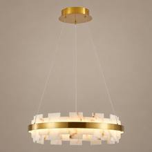 MARVENA round faux marble chandelier on a mushroom taupe background