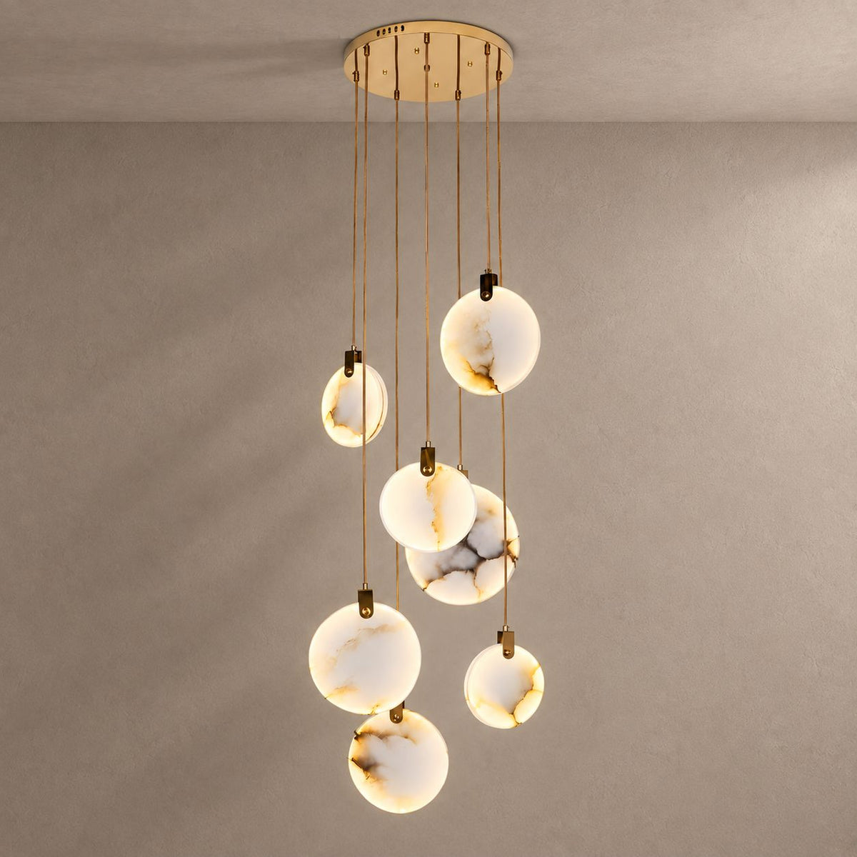 MOONSHADE lighting with natural shadows against a mushroom taupe background