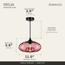 NELIA Wine Red pendant dimension guide: 11.0-inch diameter, 5.9-inch body height and 3.9-inch canopy