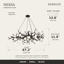 NESSA Small Black dimension guide: 120 cm long, 35 cm wide, 30 cm light-body height