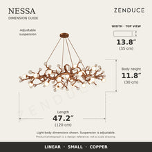 NESSA Small Copper dimension guide: 120 cm long, 35 cm wide, 30 cm light-body height