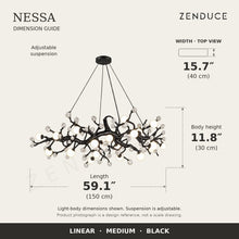 NESSA Medium Black dimension guide: 150 cm long, 40 cm wide, 30 cm light-body height