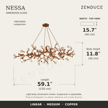 NESSA Medium Copper dimension guide: 150 cm long, 40 cm wide, 30 cm light-body height