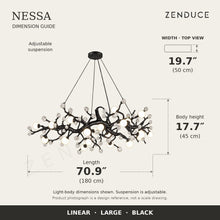 NESSA Large Black dimension guide: 180 cm long, 50 cm wide, 45 cm light-body height