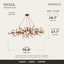 NESSA Large Copper dimension guide: 180 cm long, 50 cm wide, 45 cm light-body height