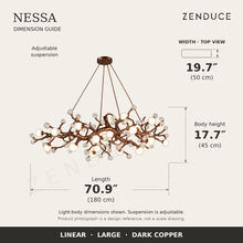 NESSA Large Dark Copper dimension guide: 180 cm long, 50 cm wide, 45 cm light-body height