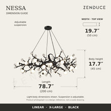 NESSA X-Large Black dimension guide: 200 cm long, 50 cm wide, 45 cm light-body height