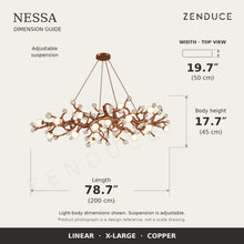 NESSA X-Large Copper dimension guide: 200 cm long, 50 cm wide, 45 cm light-body height