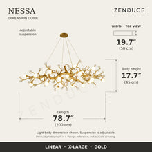 NESSA X-Large Gold dimension guide: 200 cm long, 50 cm wide, 45 cm light-body height