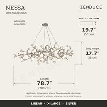 NESSA X-Large Silver dimension guide: 200 cm long, 50 cm wide, 45 cm light-body height