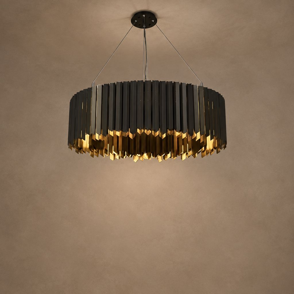 NOIRA chandelier on mushroom taupe background