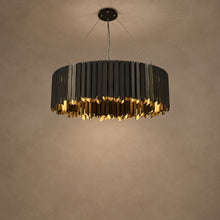NOIRA chandelier on mushroom taupe background
