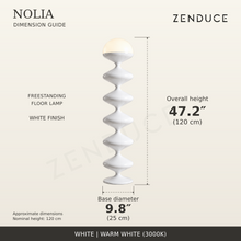 NOLIA White dimension guide showing approximately 47.2 inch height and 9.8 inch base diameter