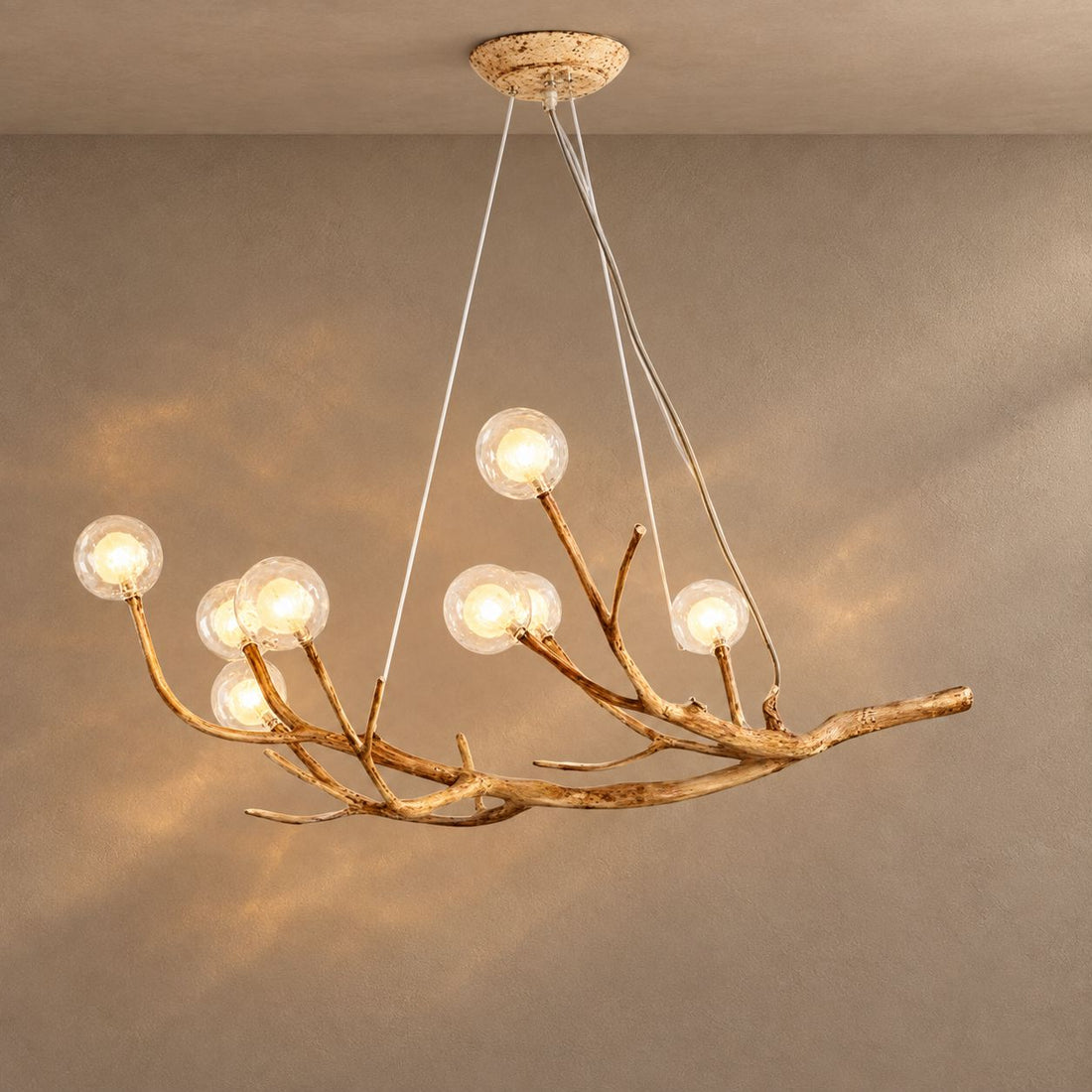NORDEN — 8-light chandelier — mushroom taupe plaster background with natural shadows — Zenduce
