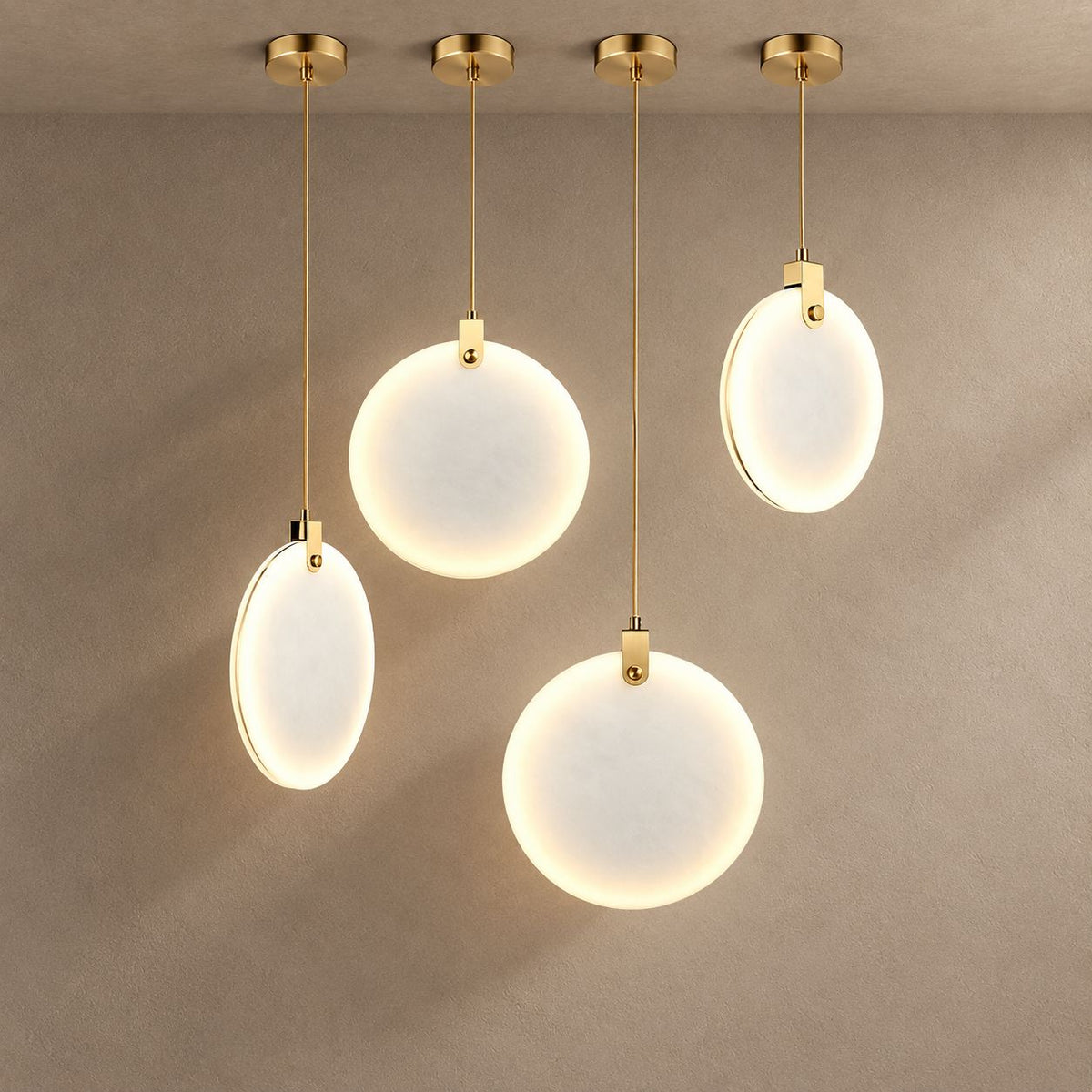 OBSIDIAN lighting on a mushroom taupe background with natural shadows