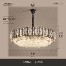 OMBRIA Large 39 inch black crystal chandelier dimension guide