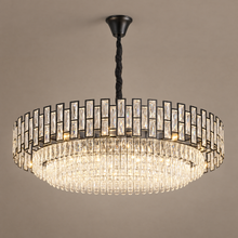 OMBRIA large wide black crystal chandelier with wrapped chain and shallow tier