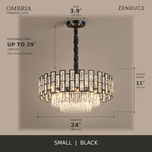 OMBRIA Small 24 inch black crystal chandelier dimension guide