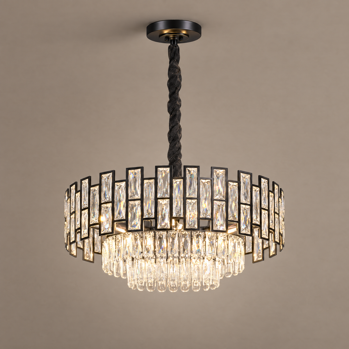 OMBRIA small black framed crystal chandelier with shallow inner crystal tier
