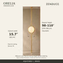 ORELIA brass dimension guide: adjustable height 98–110 inches and overall width 15.7 inches